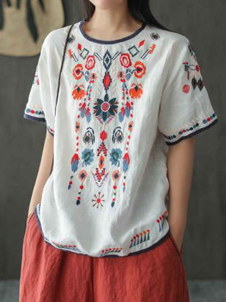 Mia Loose Crew Neck Embroidered Top