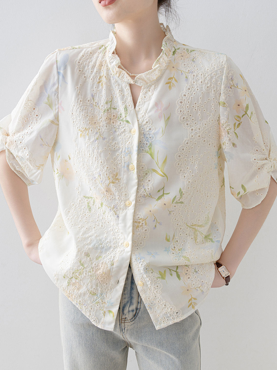 Chloe Chic V-Neck Hollowed Floral Top