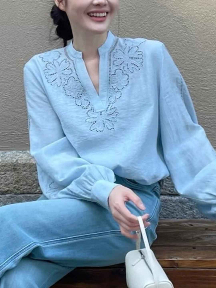 Hailey Loose V-Neck Hollowed Top