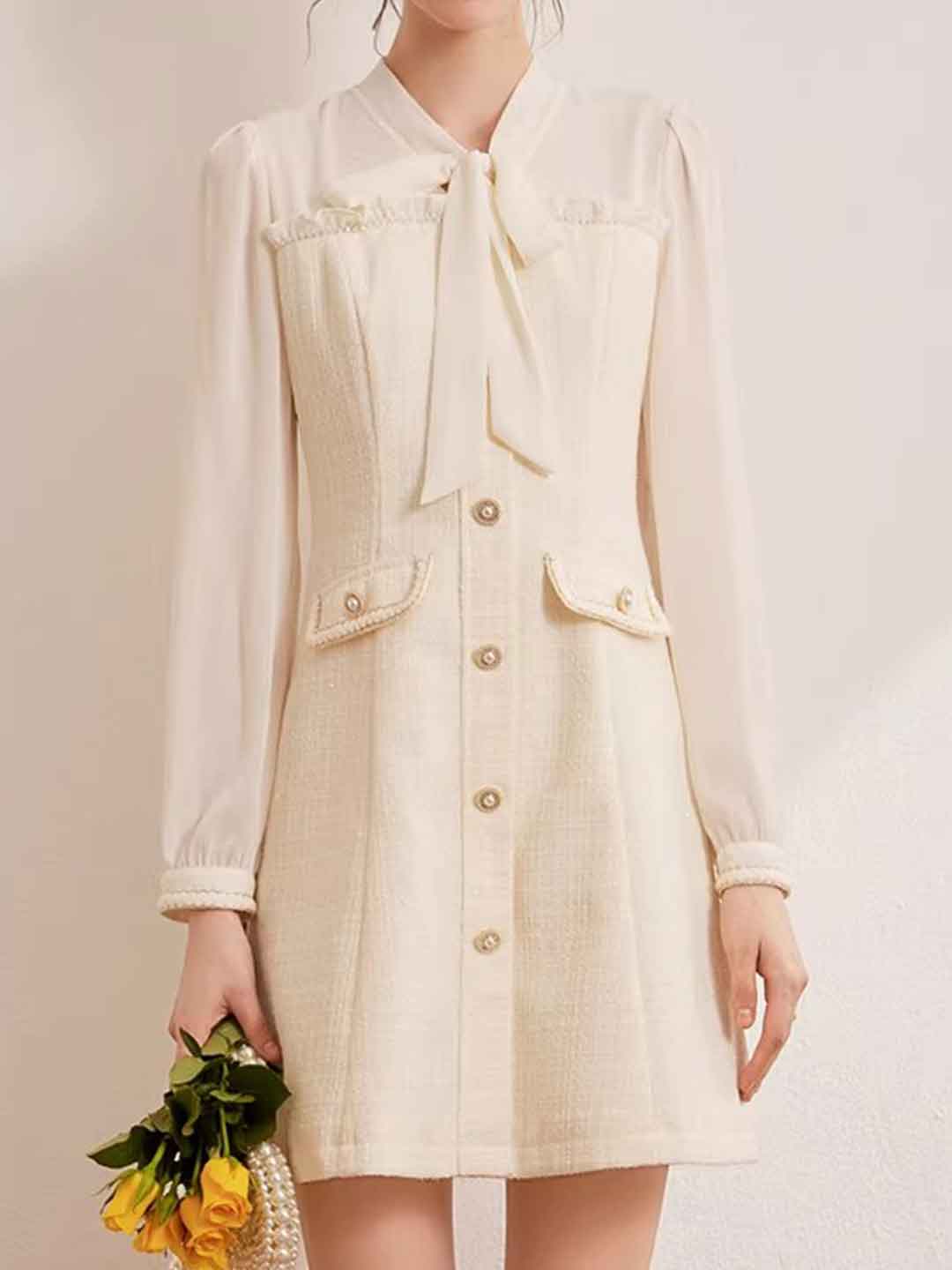 Olivia Elegant V-Neck Waisted Bow Dress