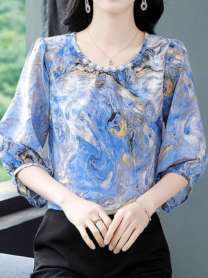 Genesis Vintage Crew Neck Beaded Chiffon Top