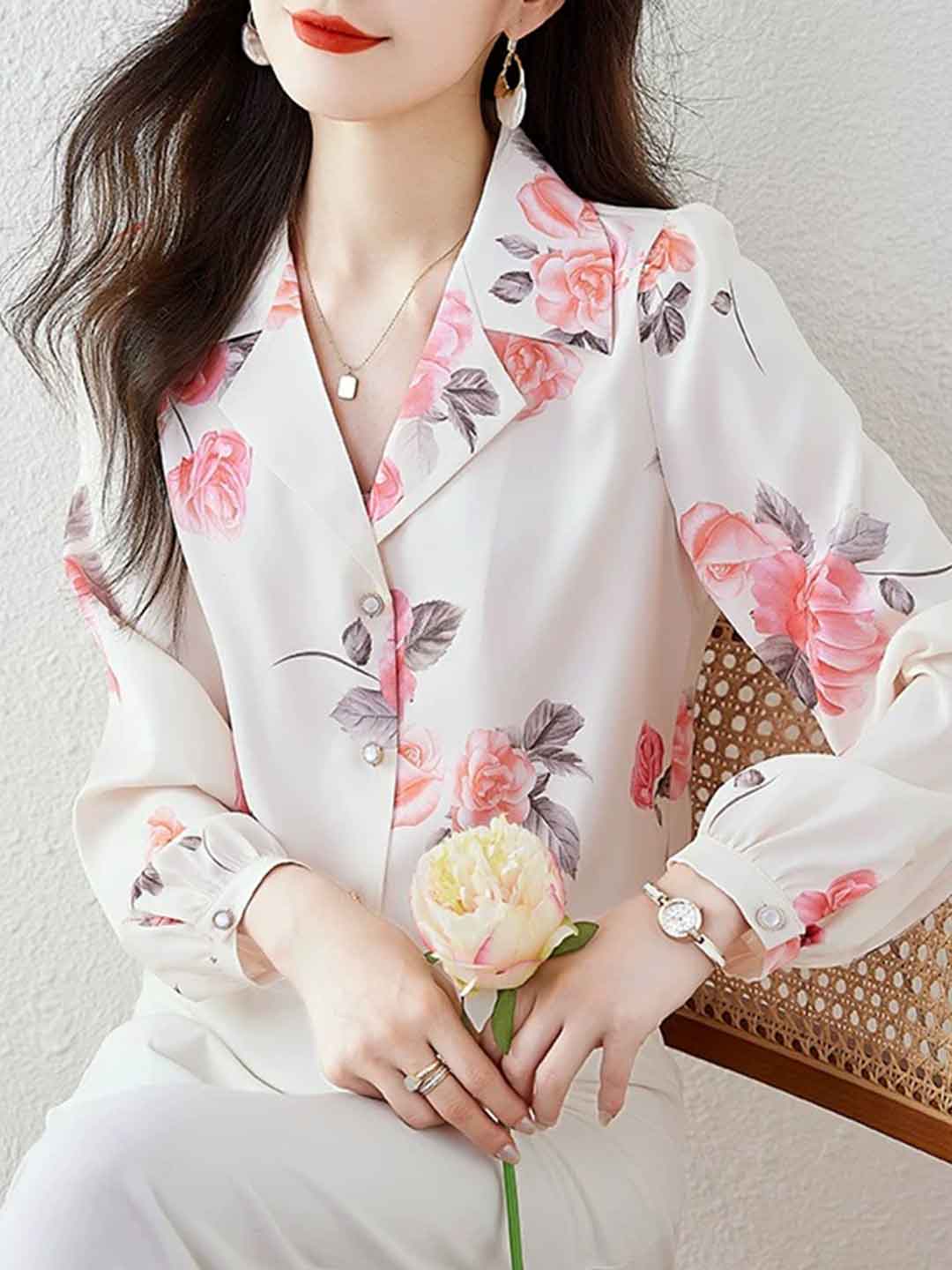 Lillian Elegant Suit Collar Printed Shirt