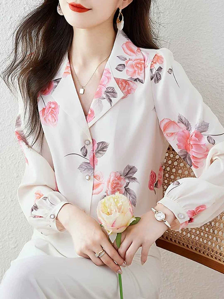 Lillian Elegant Suit Collar Printed Shirt