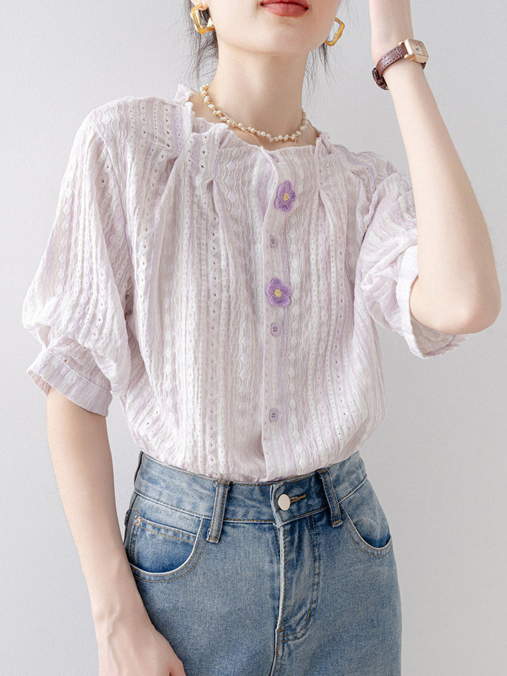 Sarah Loose Crew Neck Floral Solid Color Top