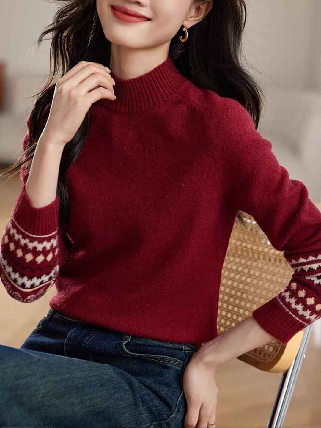 Lillian Classic Turtleneck Jacquard Knitted Sweater