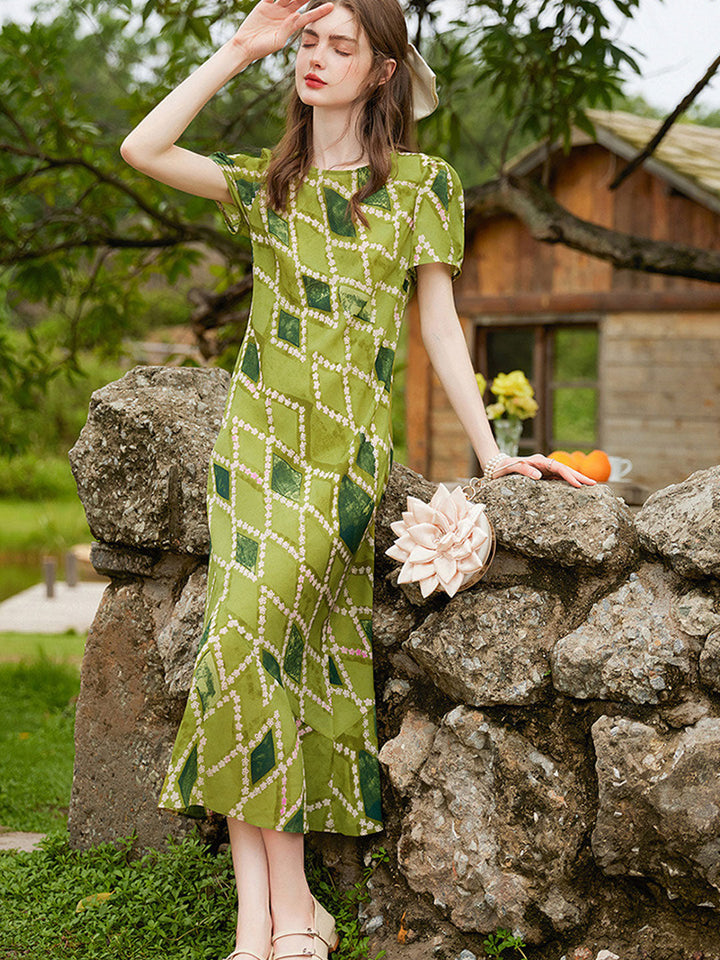 Kayla Elegant Crew Neck Tie-Dyed Dress