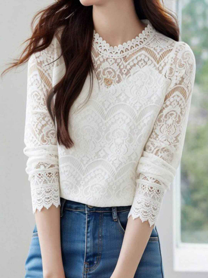 Sarah Classic Crew Neck Lace Mesh Top