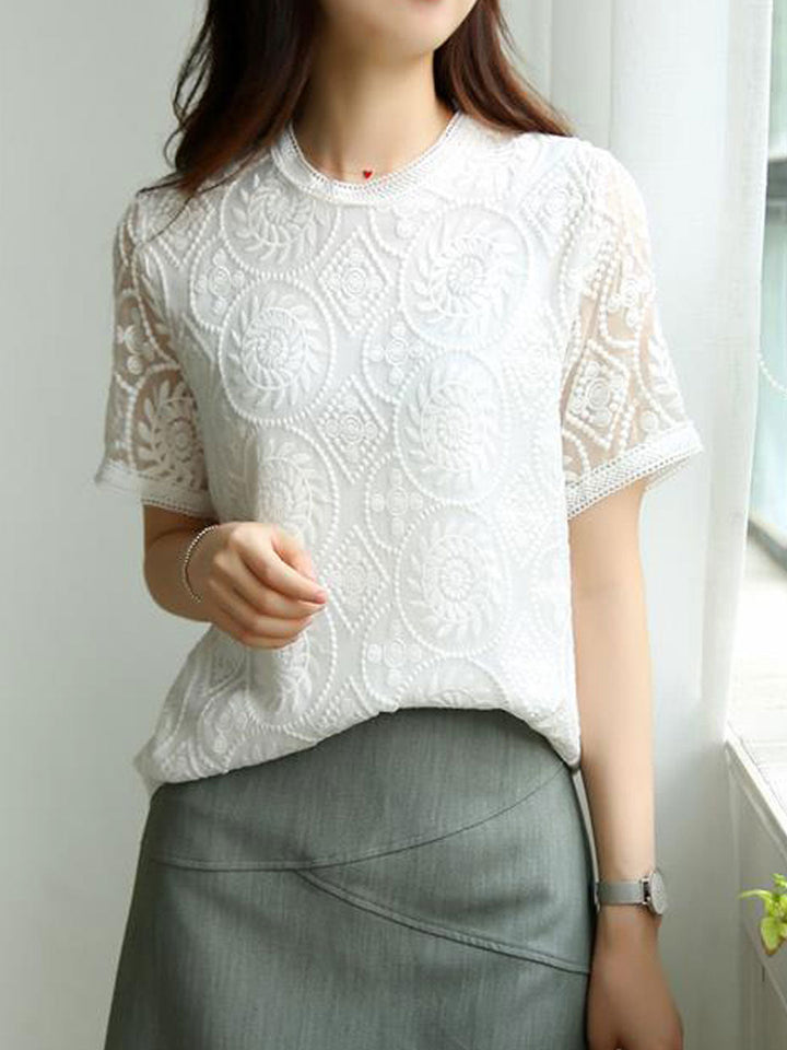 Sophie Elegant Crew Neck Embroidered Top