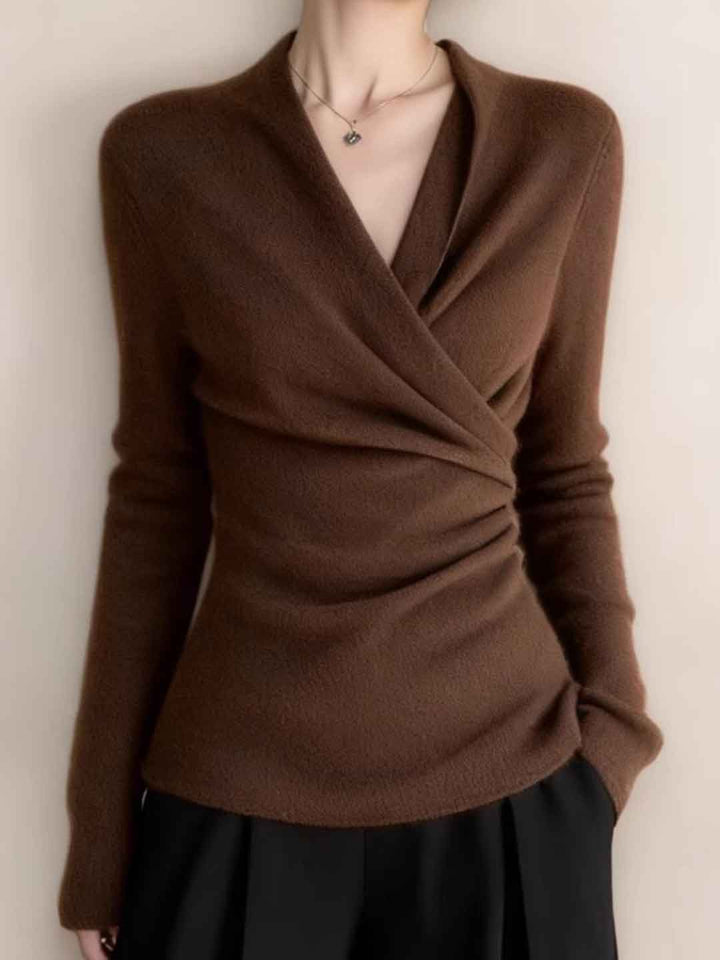 Ava Slim V-Neck Solid Color Knitted Top
