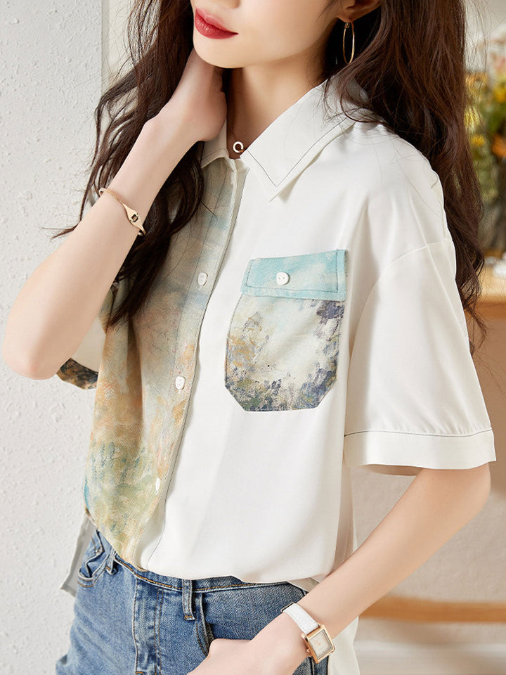 Jasmine Loose Printed Patchwork Chiffon Top