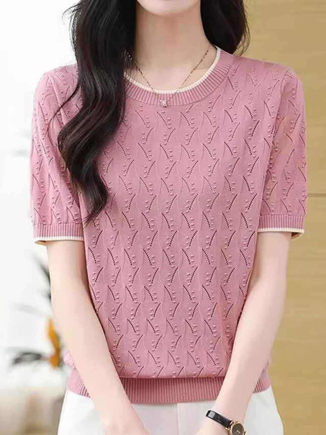 Taylor Loose Crew Neck Hollowed Knitted Top