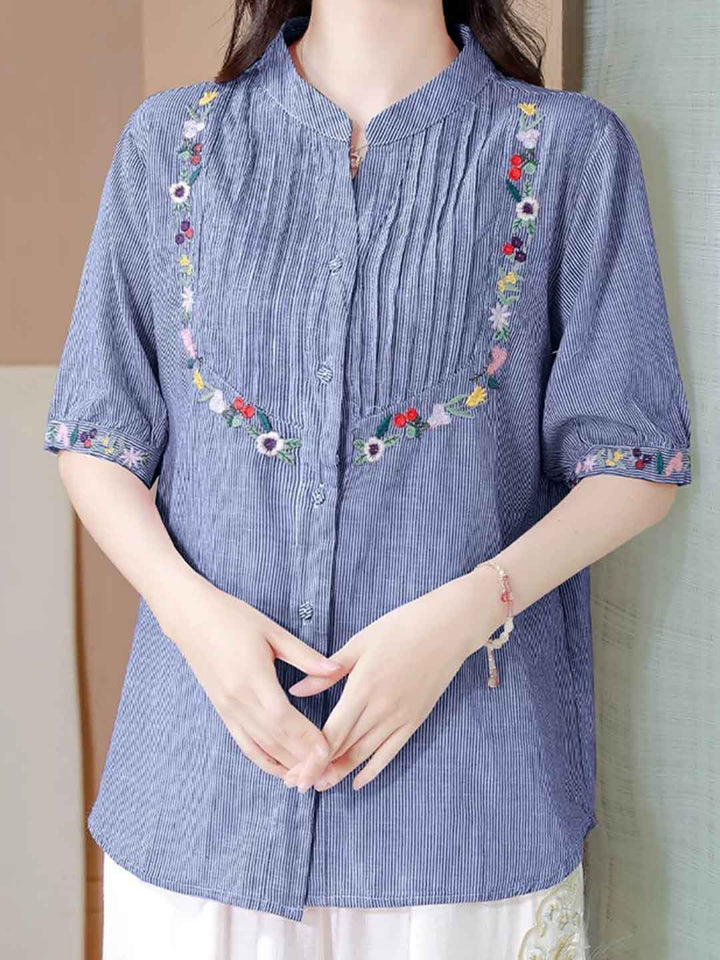 Kayla Daily Embroidered Striped Shirt