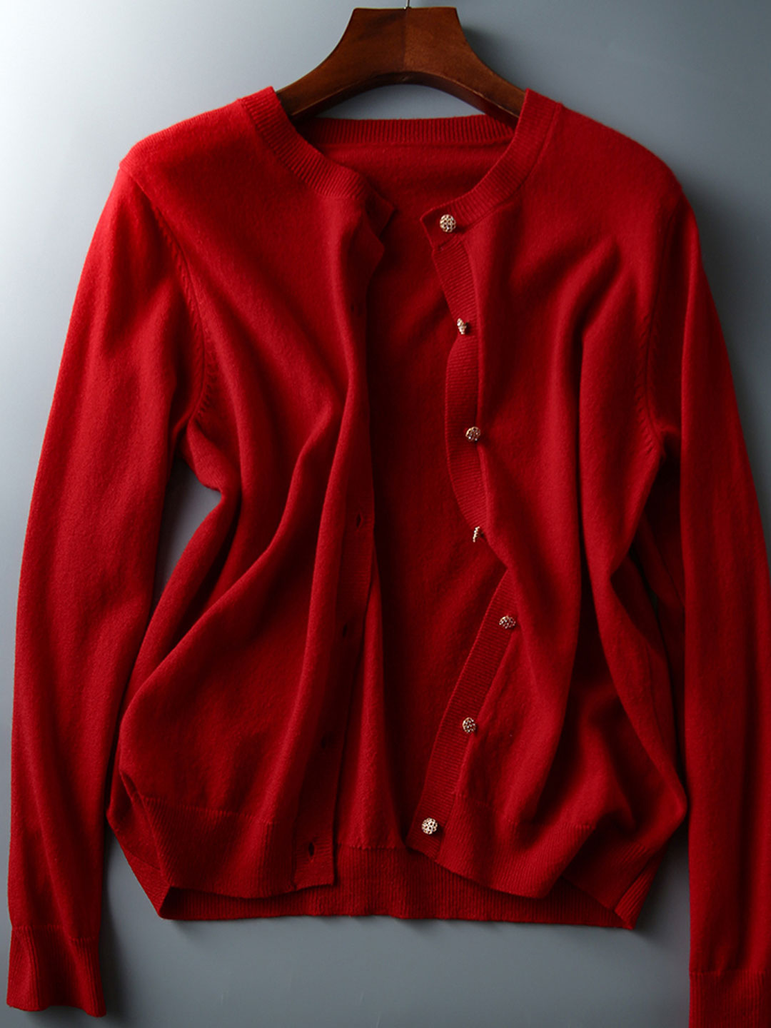 Sophia Classic Crew Neck Solid Color Knitted Cardigan-Royal Blue