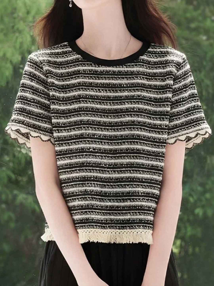 Hannah Classic Crew Neck Striped Knitted Top