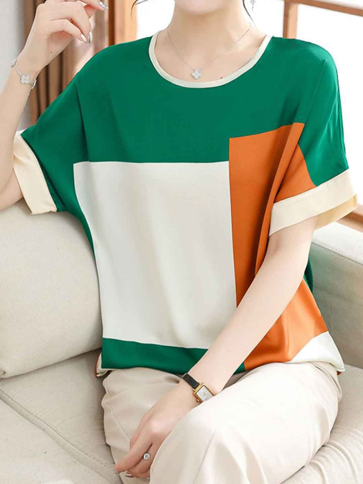 Molly Loose Crew Neck Colorblocked Top