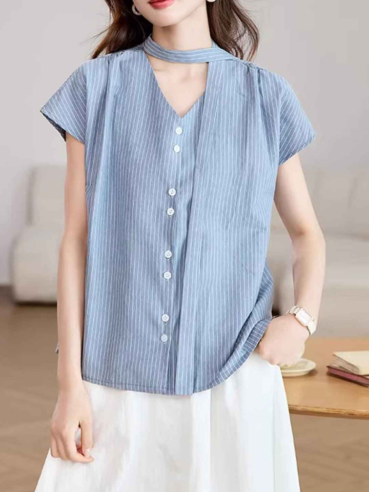 Brianna Daily V-Neck Ribbon Shirt