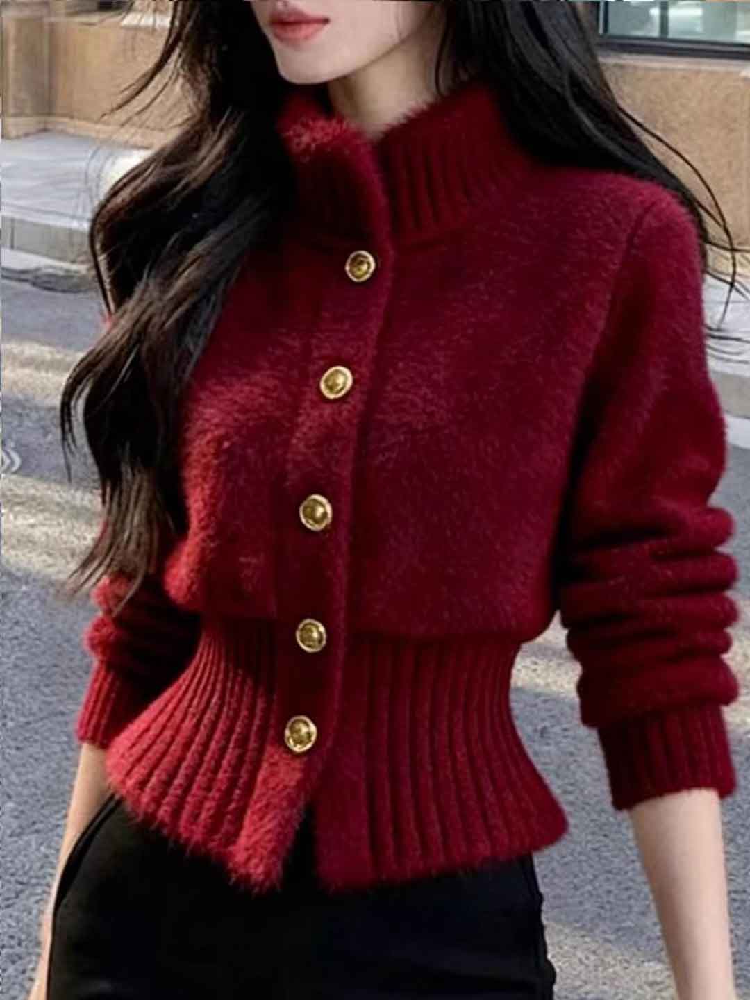 Chloe Warm Turtleneck Solid Color Fleece Outerwear