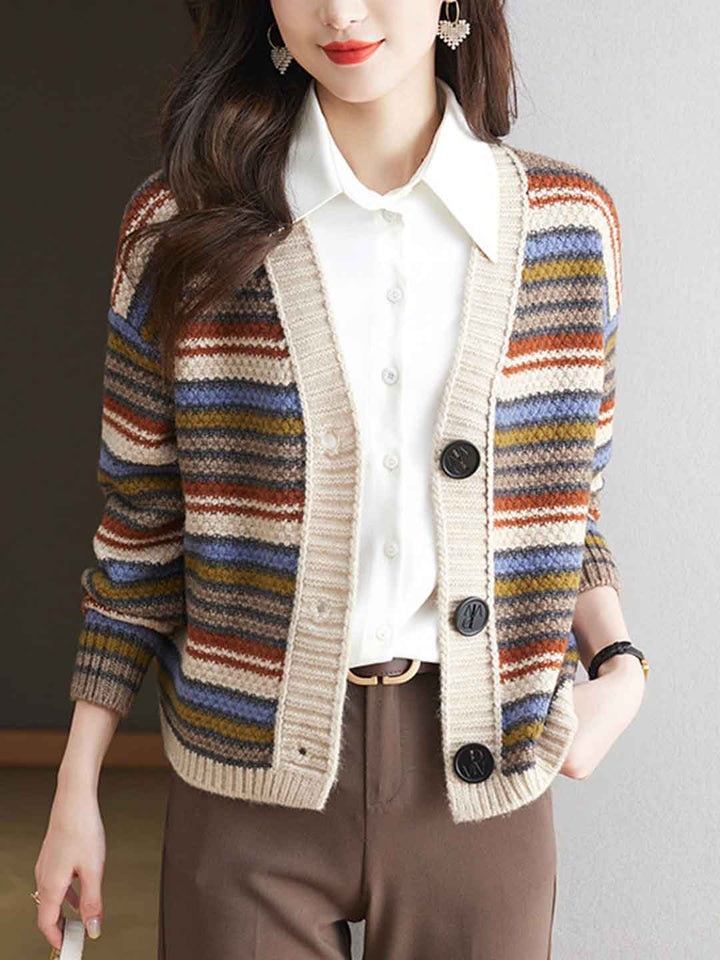 Sarah Classic V-Neck Striped Knitted Cardigan