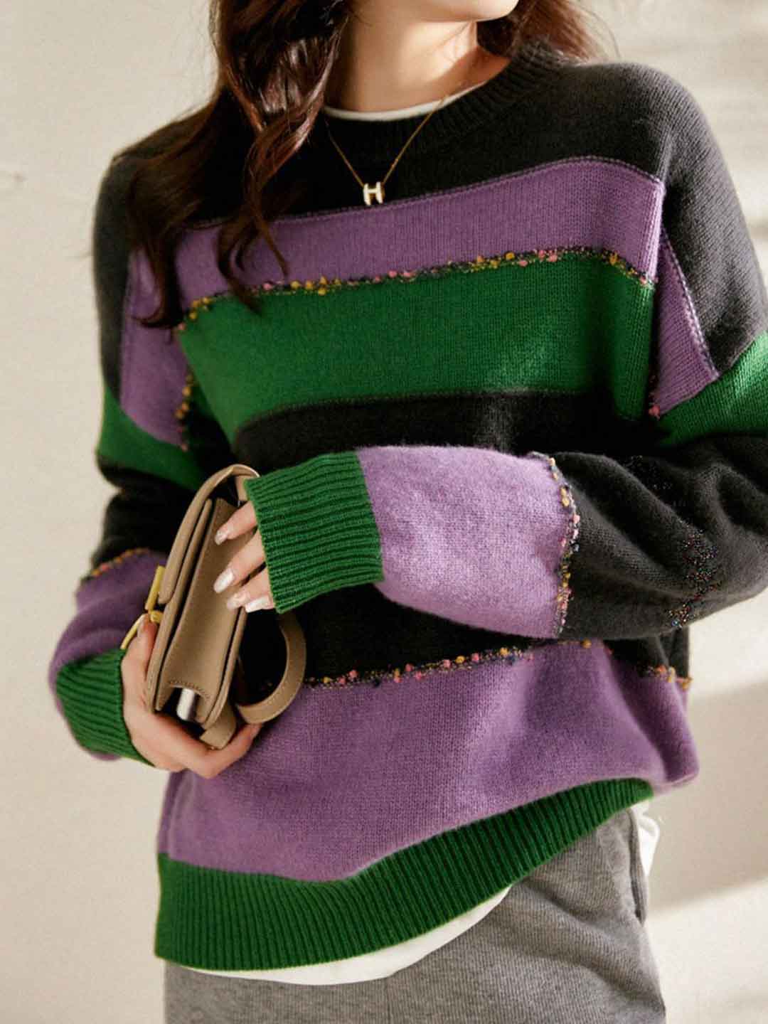 Kimberly Loose Crew Neck Striped Knitted Sweater