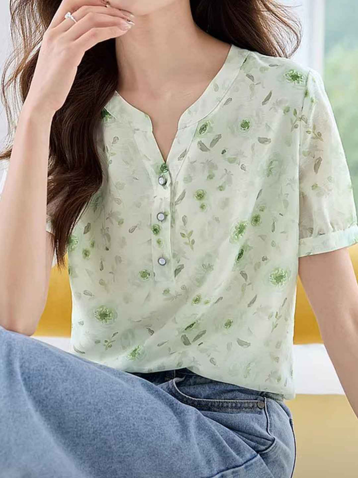 Madison Casual Puff Sleeve Floral Chiffon Blouse