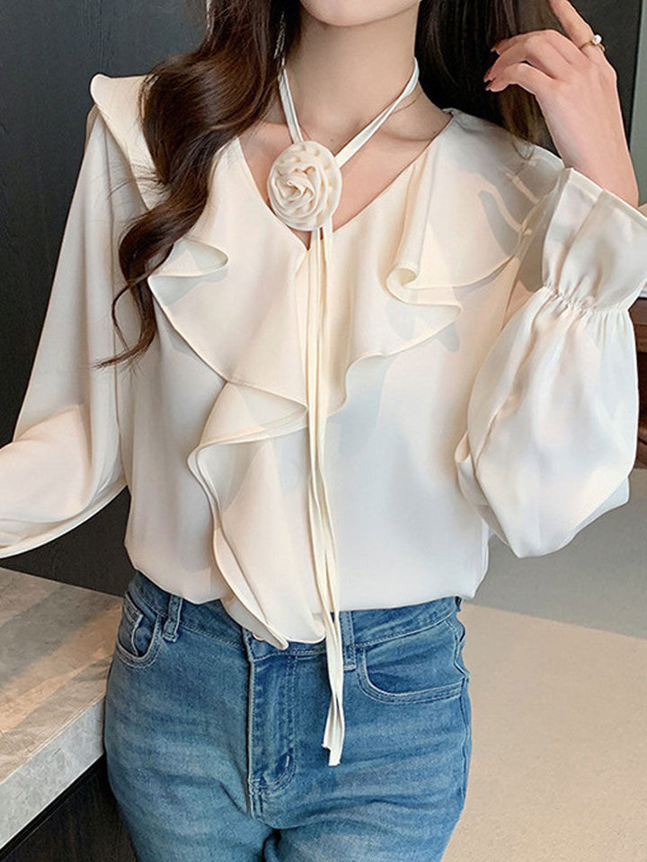 Molly Daily V-Neck Flared Sleeve Ruffle Shirt