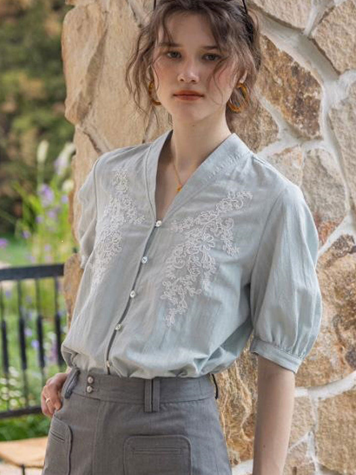 Sofia Daily V-Neck Solid Color Textured Blouse