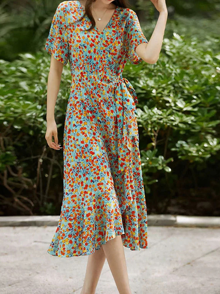 Olivia Romantic V-Neck Ruffled Fishtail Dress