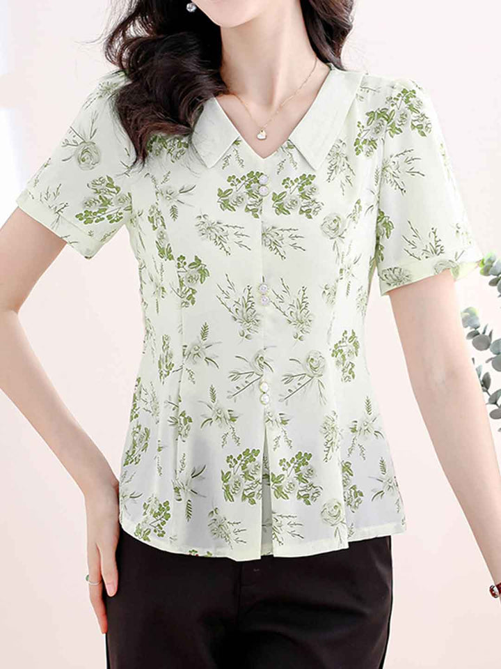 Kimberly Slim Lapel Printed Chiffon Panelled Top