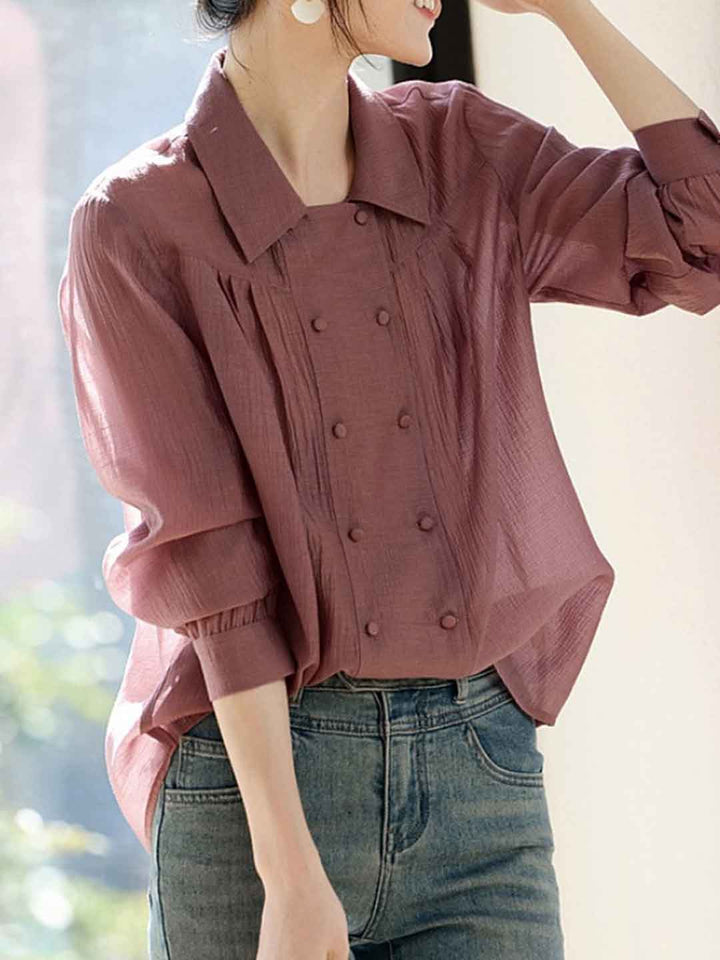 Chloe Daily Lapel Pleated Textured Top