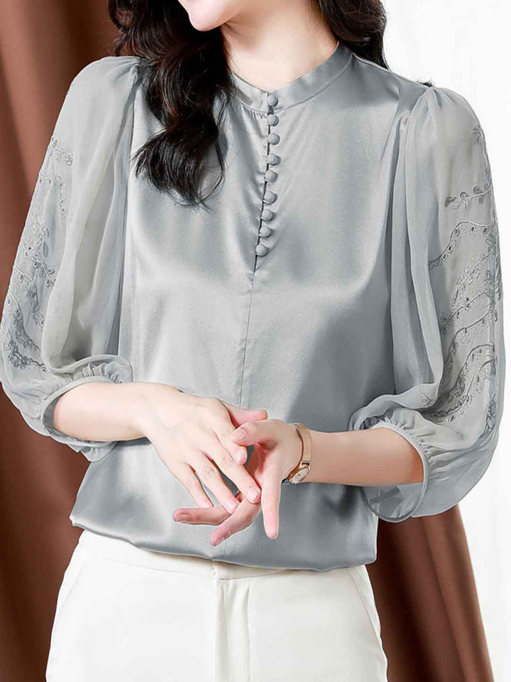 Taylor Loose Crew Neck Satin Embroidered Top