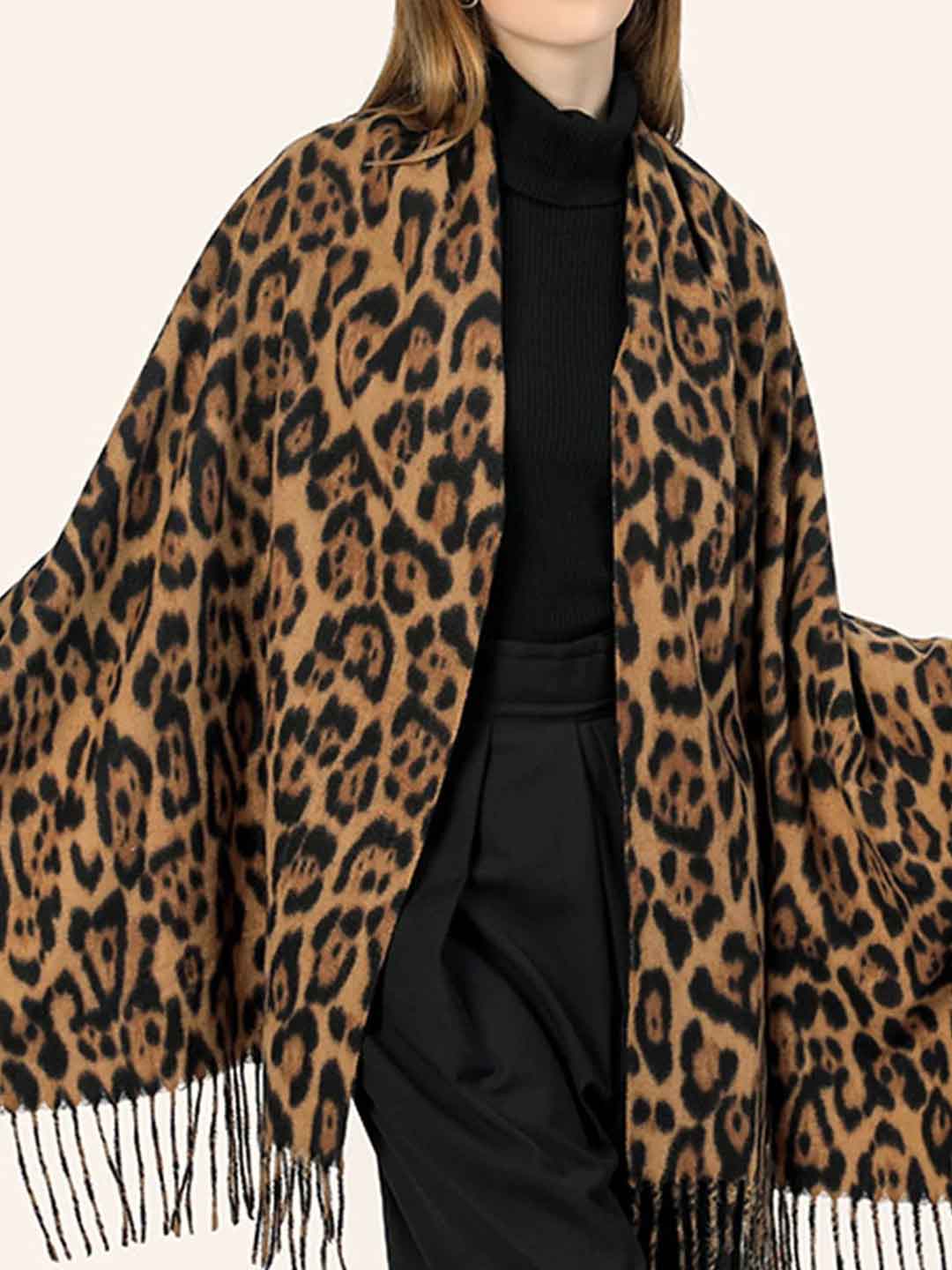 Leopard Printed Tassel Scarf