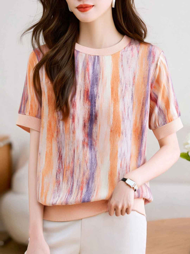 Lillian Loose Crew Neck Printed Colorful Top