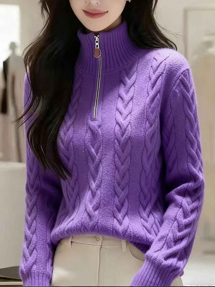 Sylvia Casual Zipper Neck Pullover Knitted Sweater