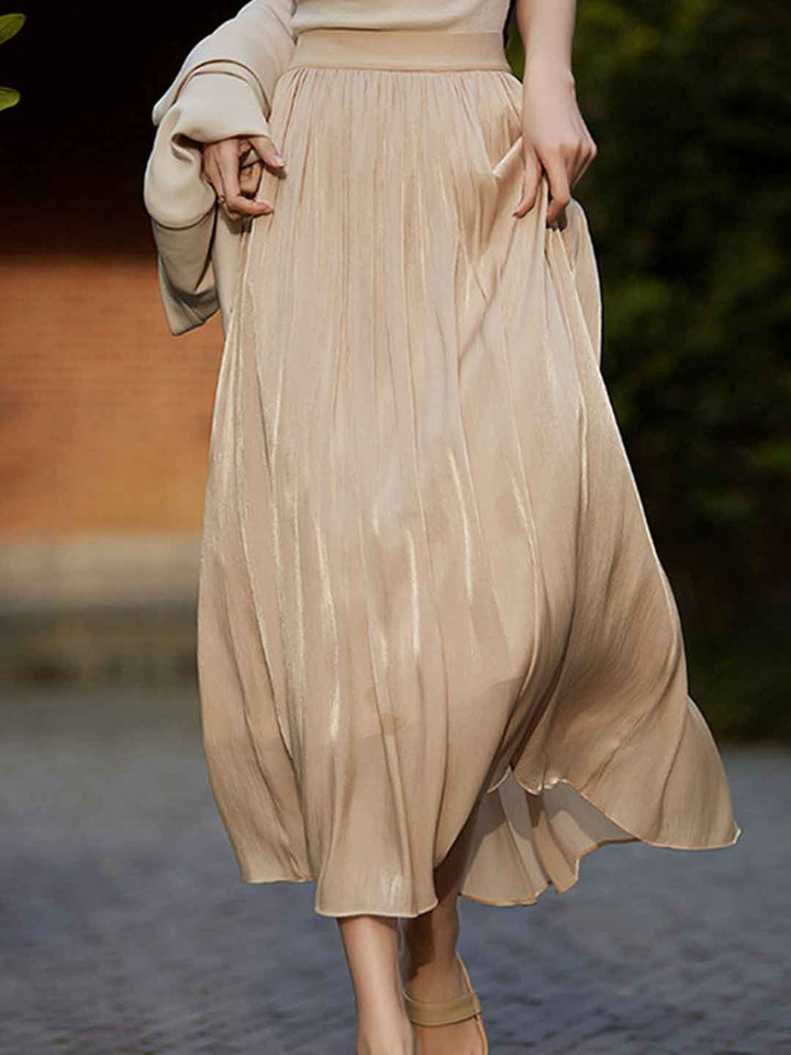 Sarah Daily Solid Color Textured Pleated Skirt
