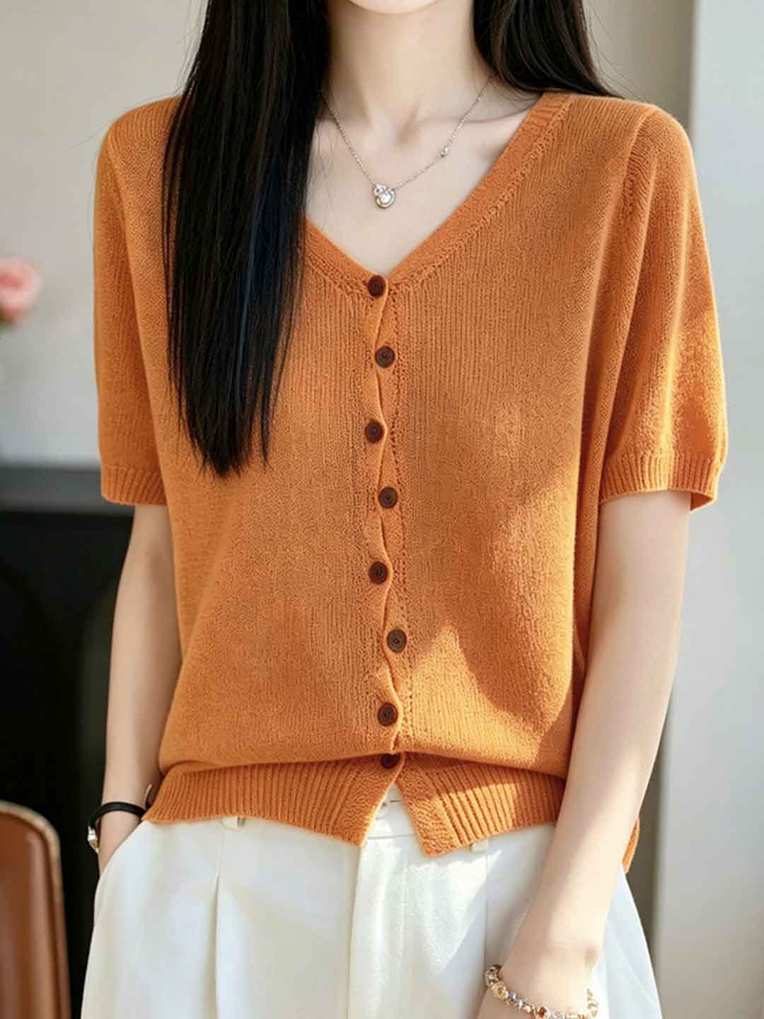 Sarah Loose V-Neck Buttons Knitted Cardigan