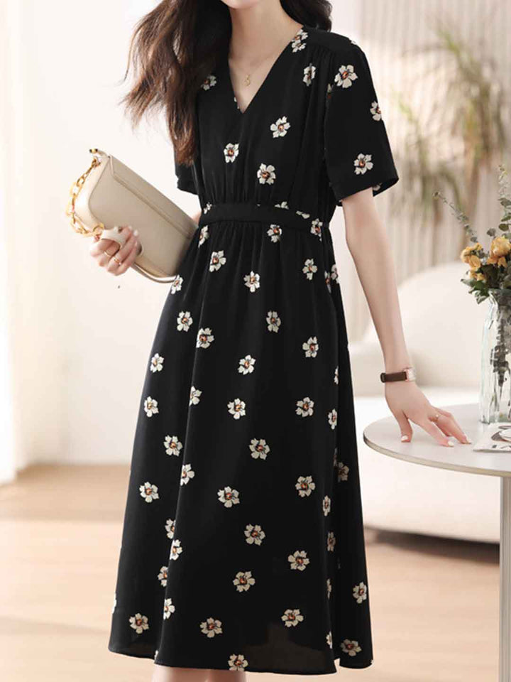 Samantha Elegant V-Neck Printed Dress