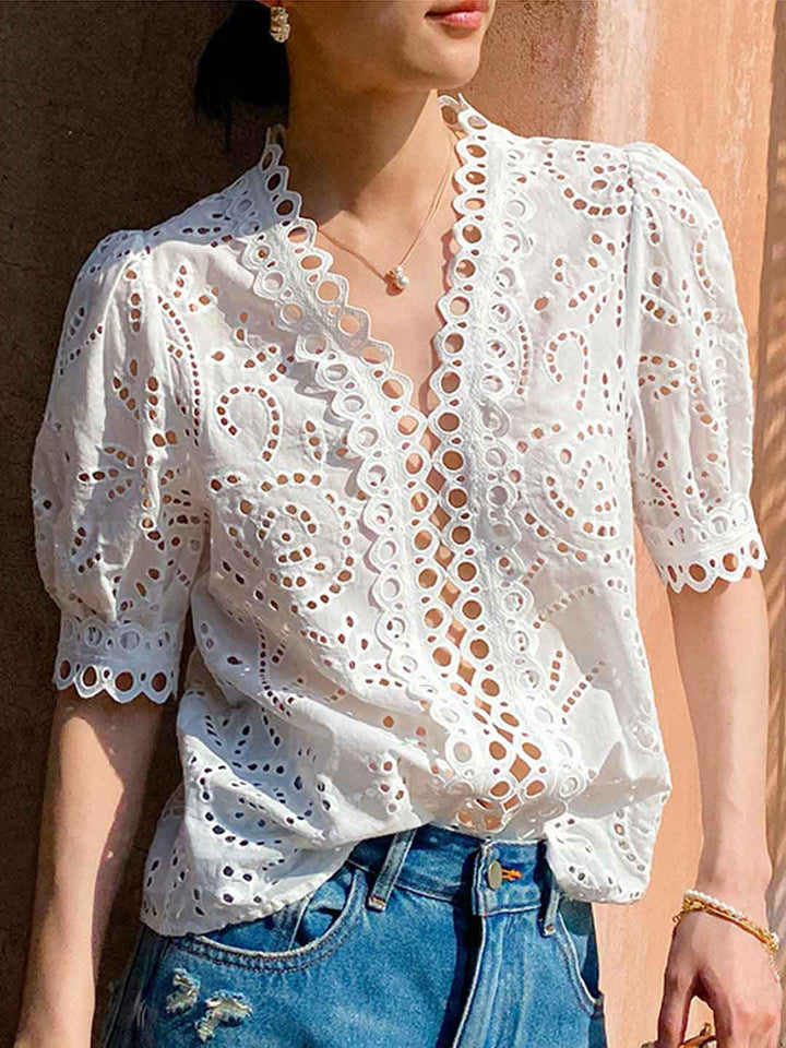 Claire Classic V-neck Embroidered Top