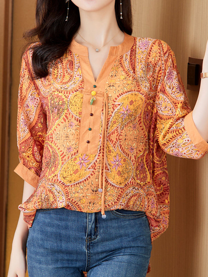 Elizabeth Casual V-Neck Printed Top