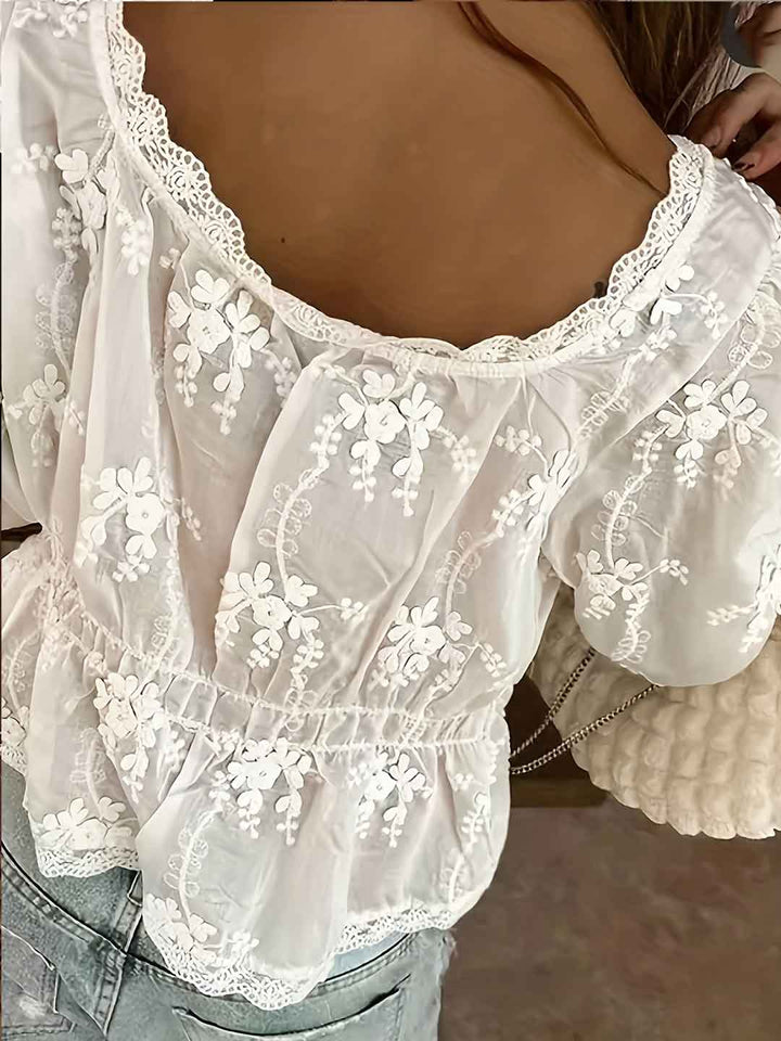 Isabella Retro Crew Neck Lace Blouse