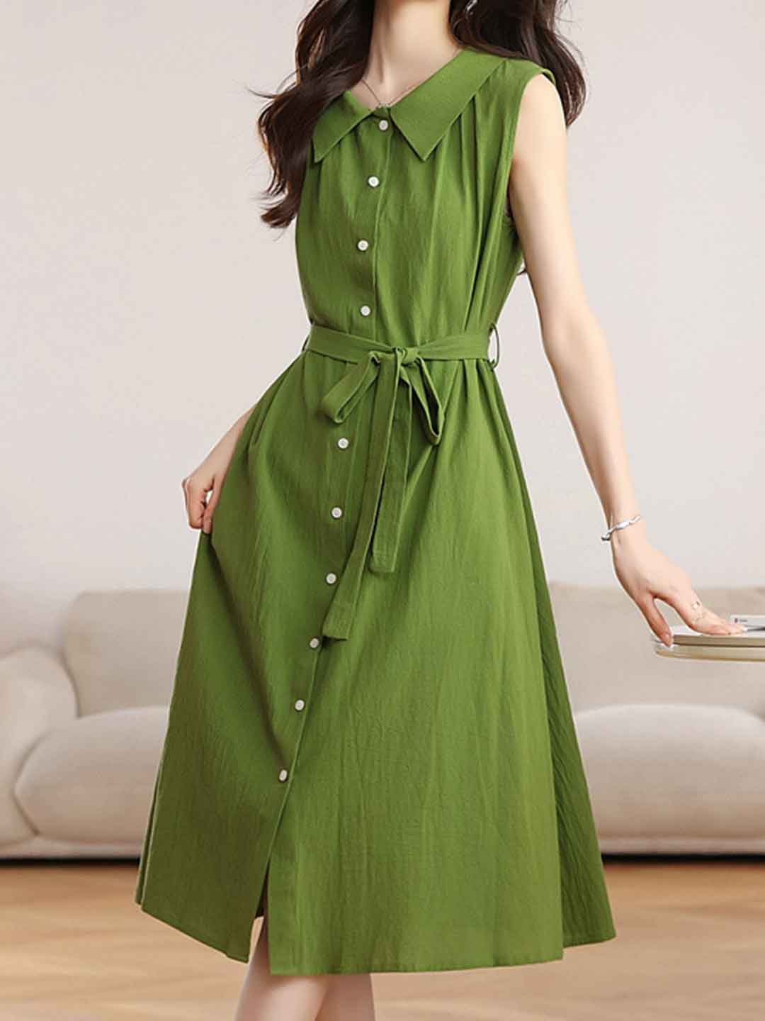 Evelyn Elegant Polo Collar Solid Color Shirt Dress