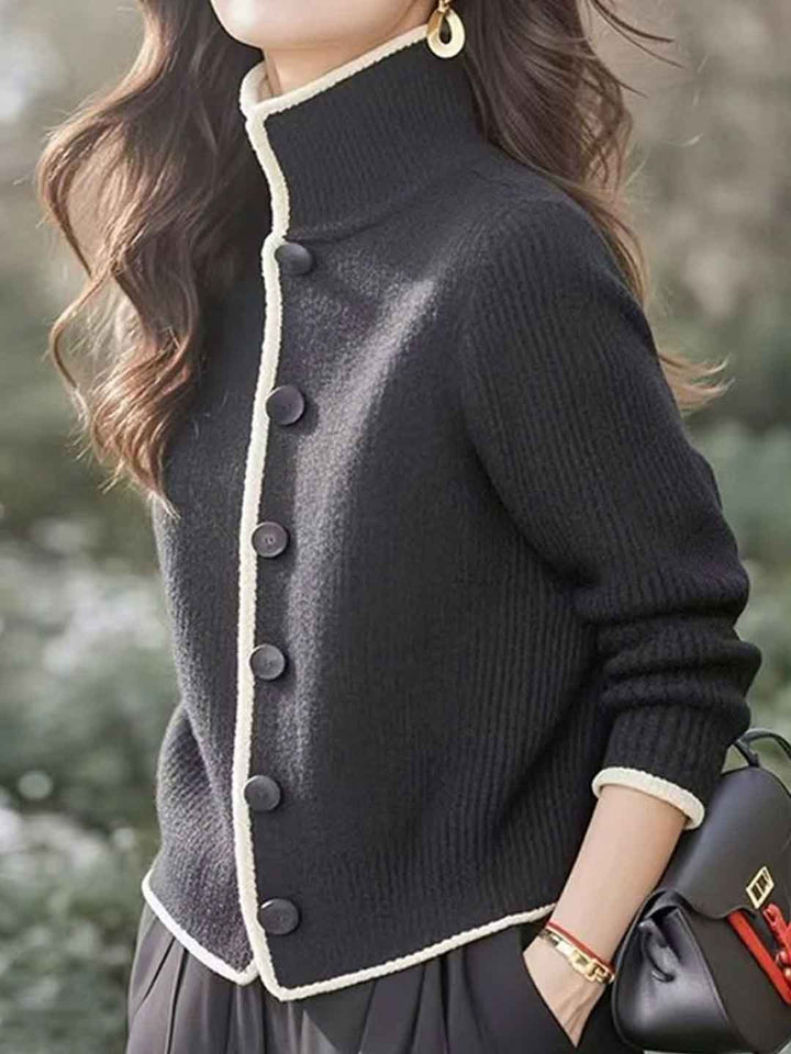 Ella Classic Turtleneck Patchwork Knitted Cardigan