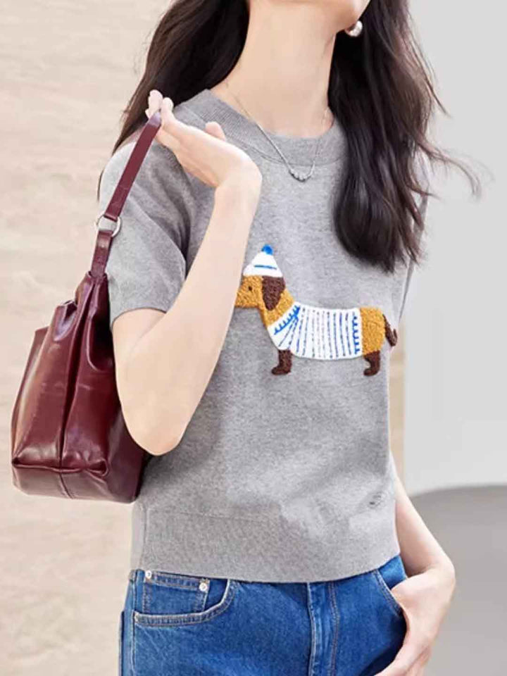 Destiny Casual Crew Neck Embroidered Knitted Top