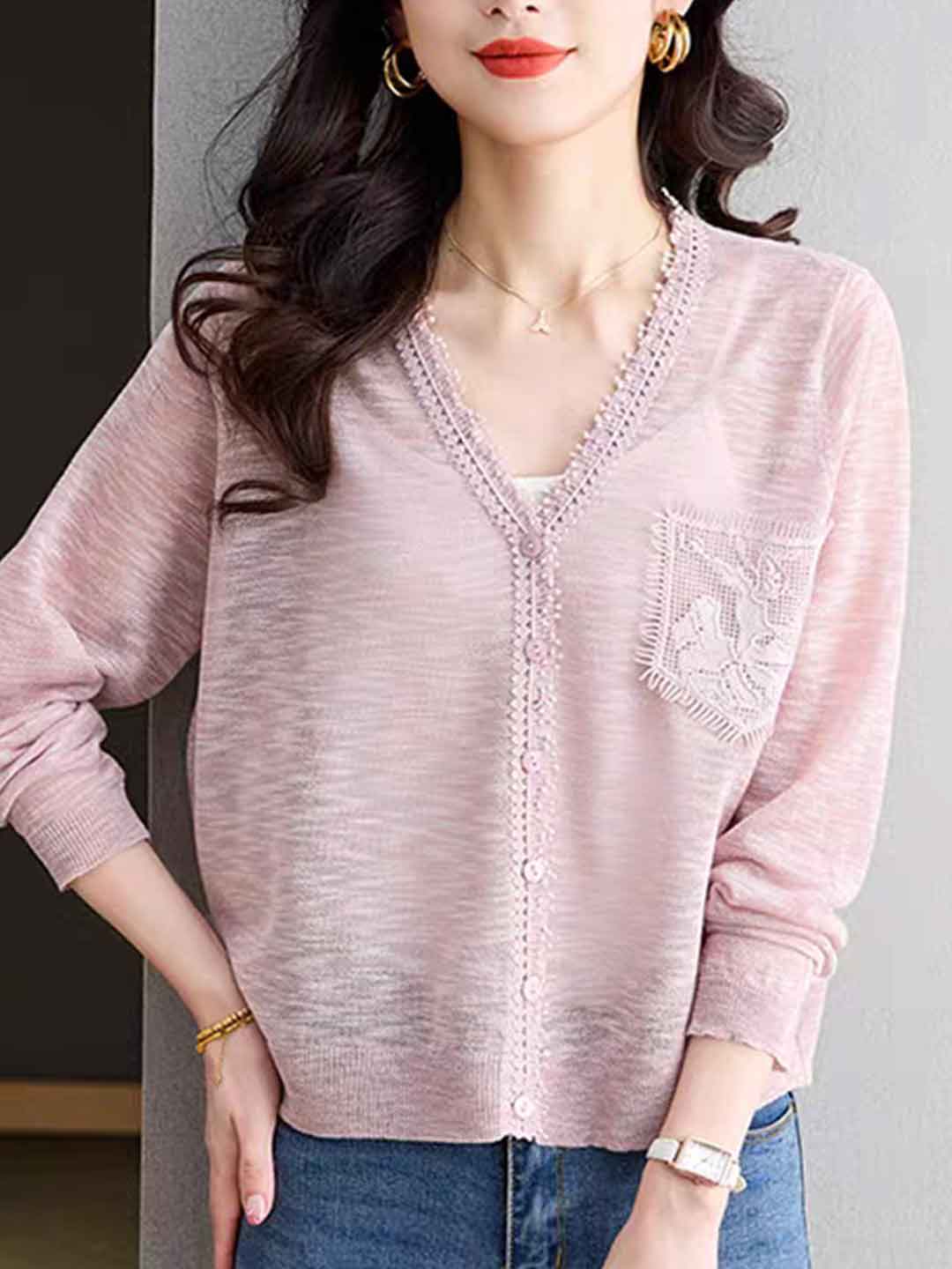 Layla Loose V-Neck Hollowed Knitted Cardigan