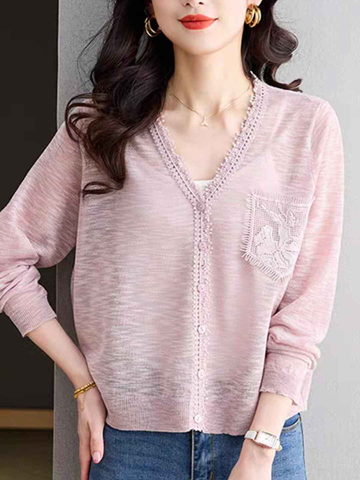 Layla Loose V-Neck Hollowed Knitted Cardigan