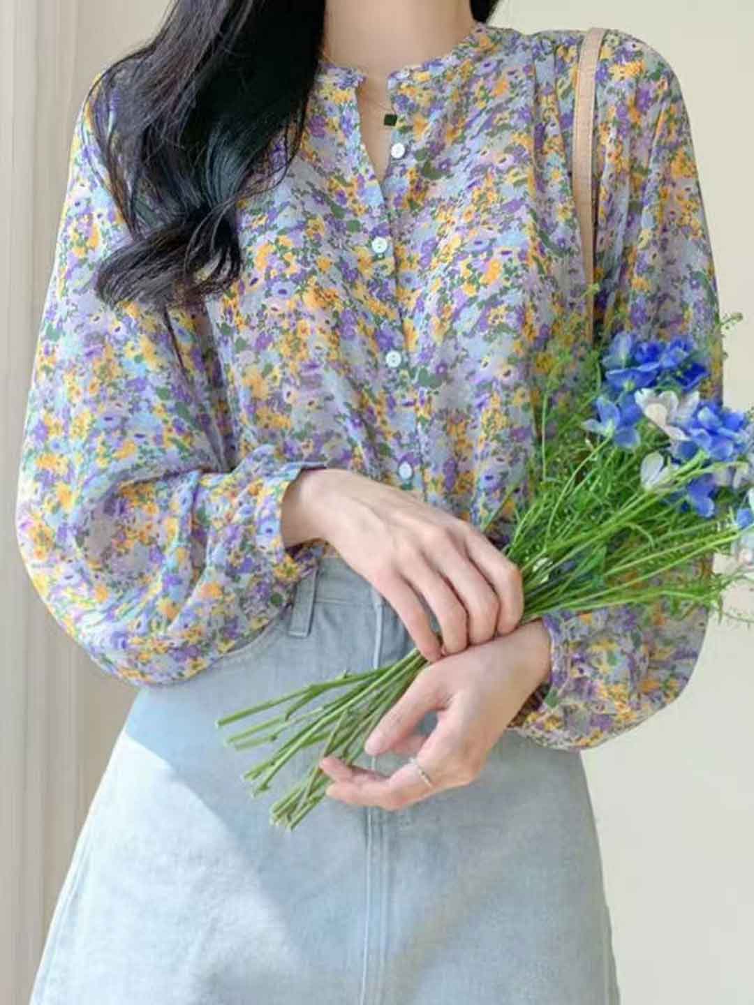 Paige Loose Crew Neck Floral Chiffon Top