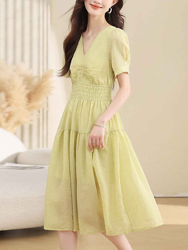 Caroline Classic V-Neck Solid Color Chiffon Dress