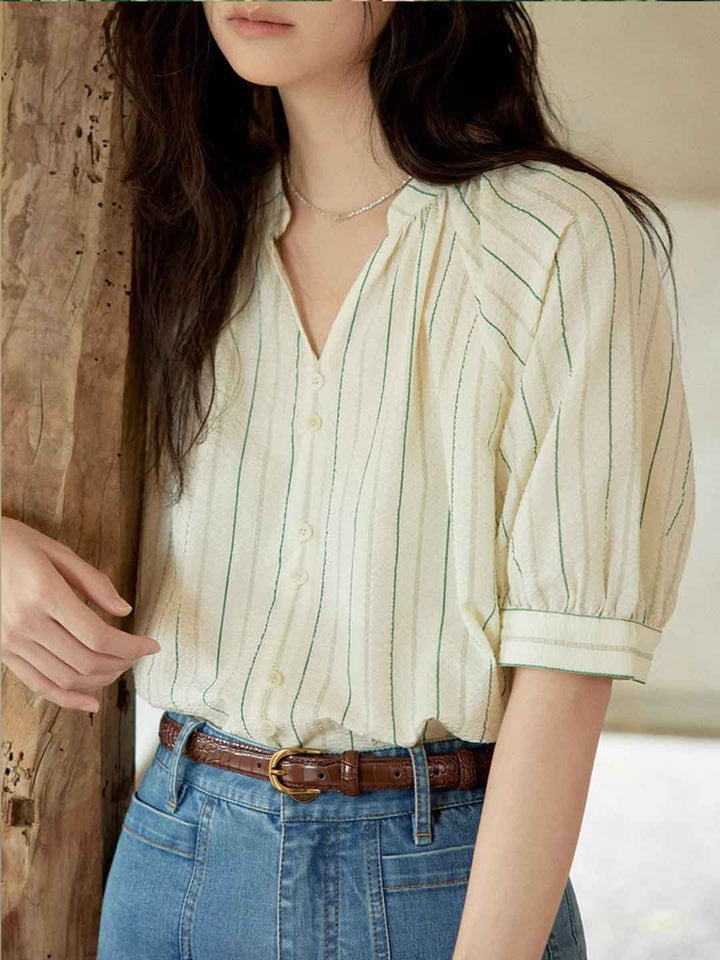 Sarah Loose V-Neck Striped Shirt