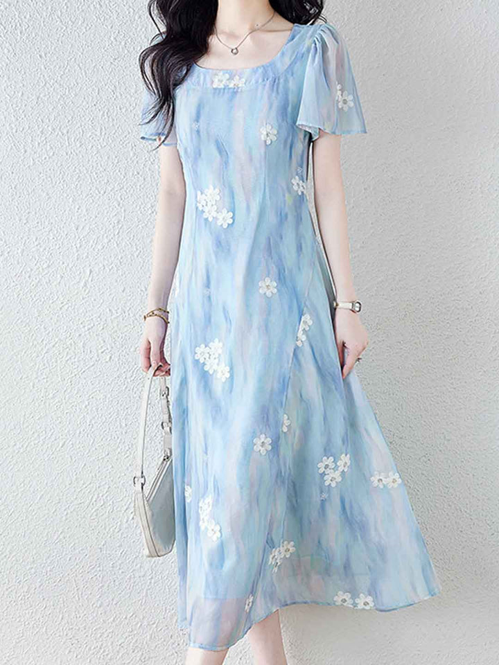 Natalie Vacation Square Neck Embroidered Floral Dress
