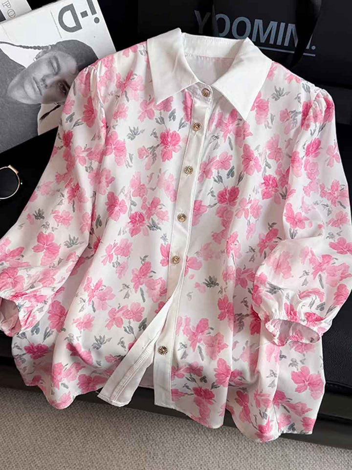 Nevaeh Daily Lapel Printed Chiffon Top