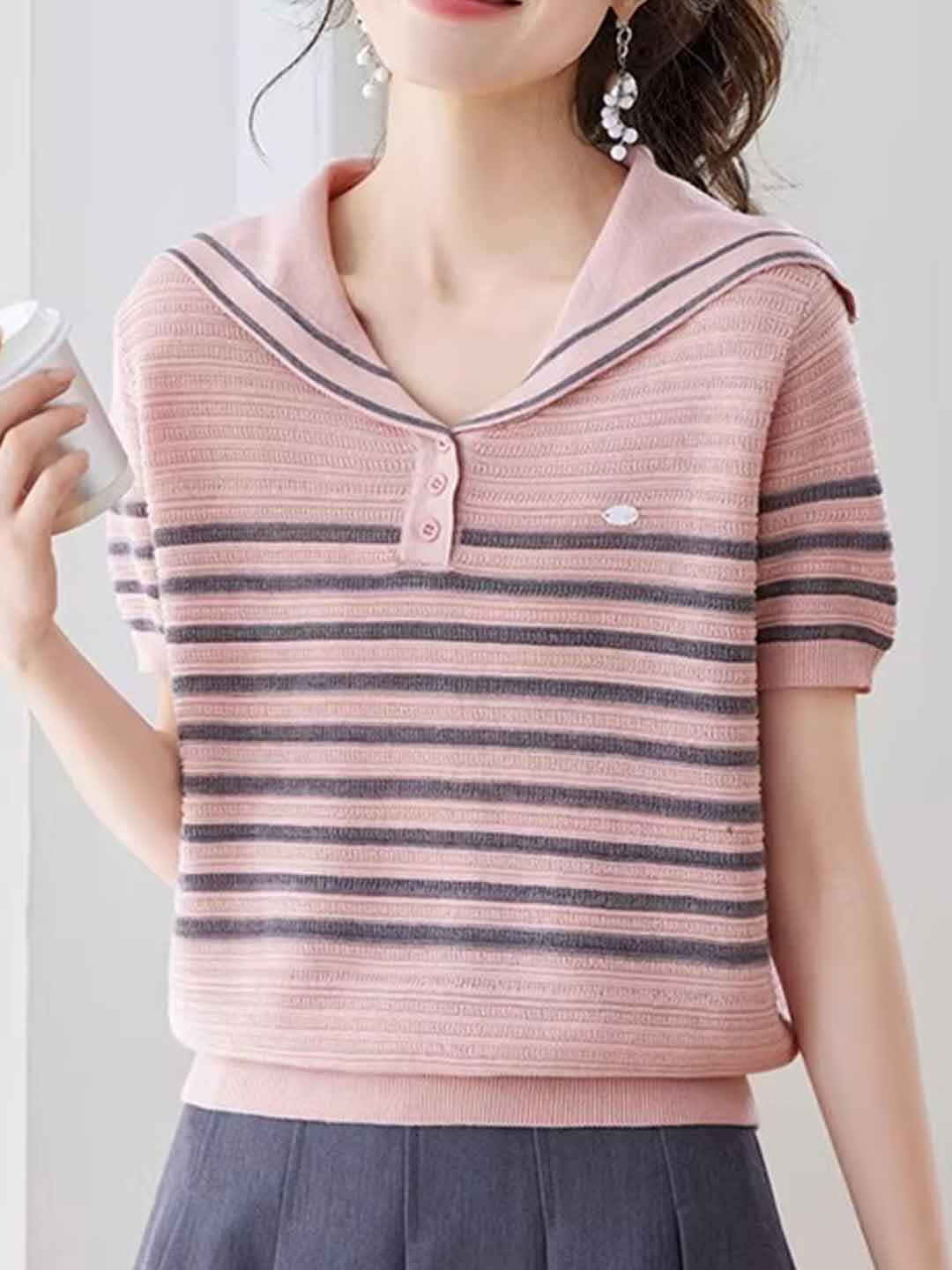 Zoey Daily Crew Neck Striped Knitted Top